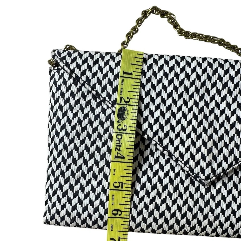 J Crew Black White Woven Envelope Clutch Gold‎ Chain